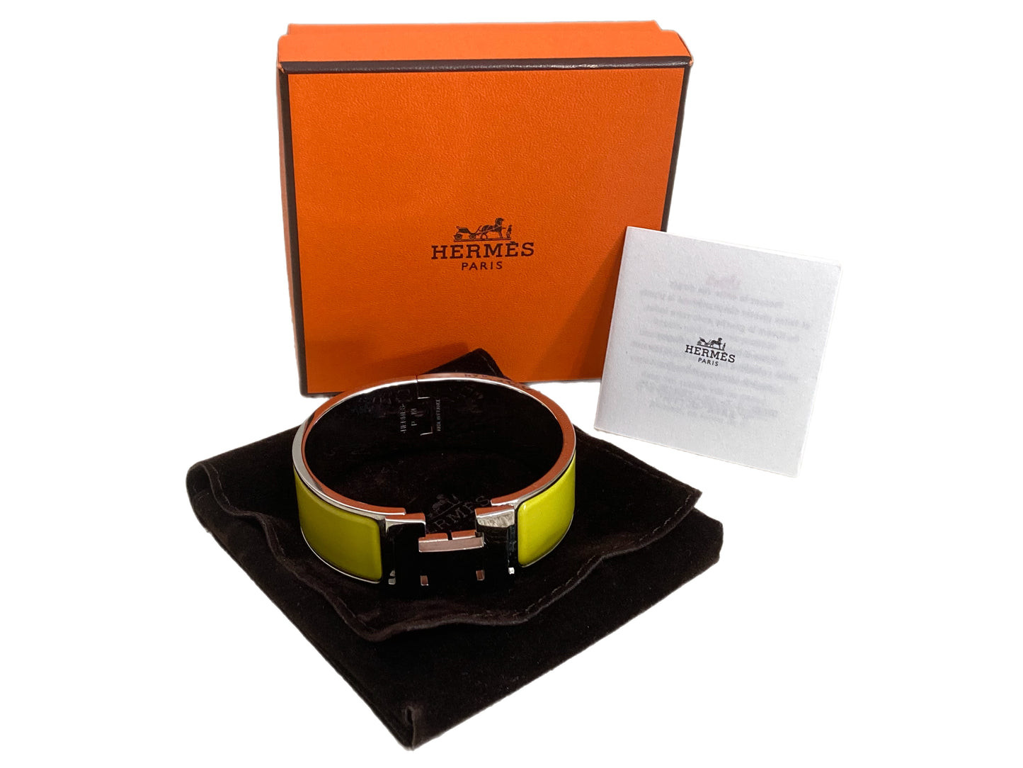 HERMES Silver Clic Clac Bangle Bracelet Silver & Yellow