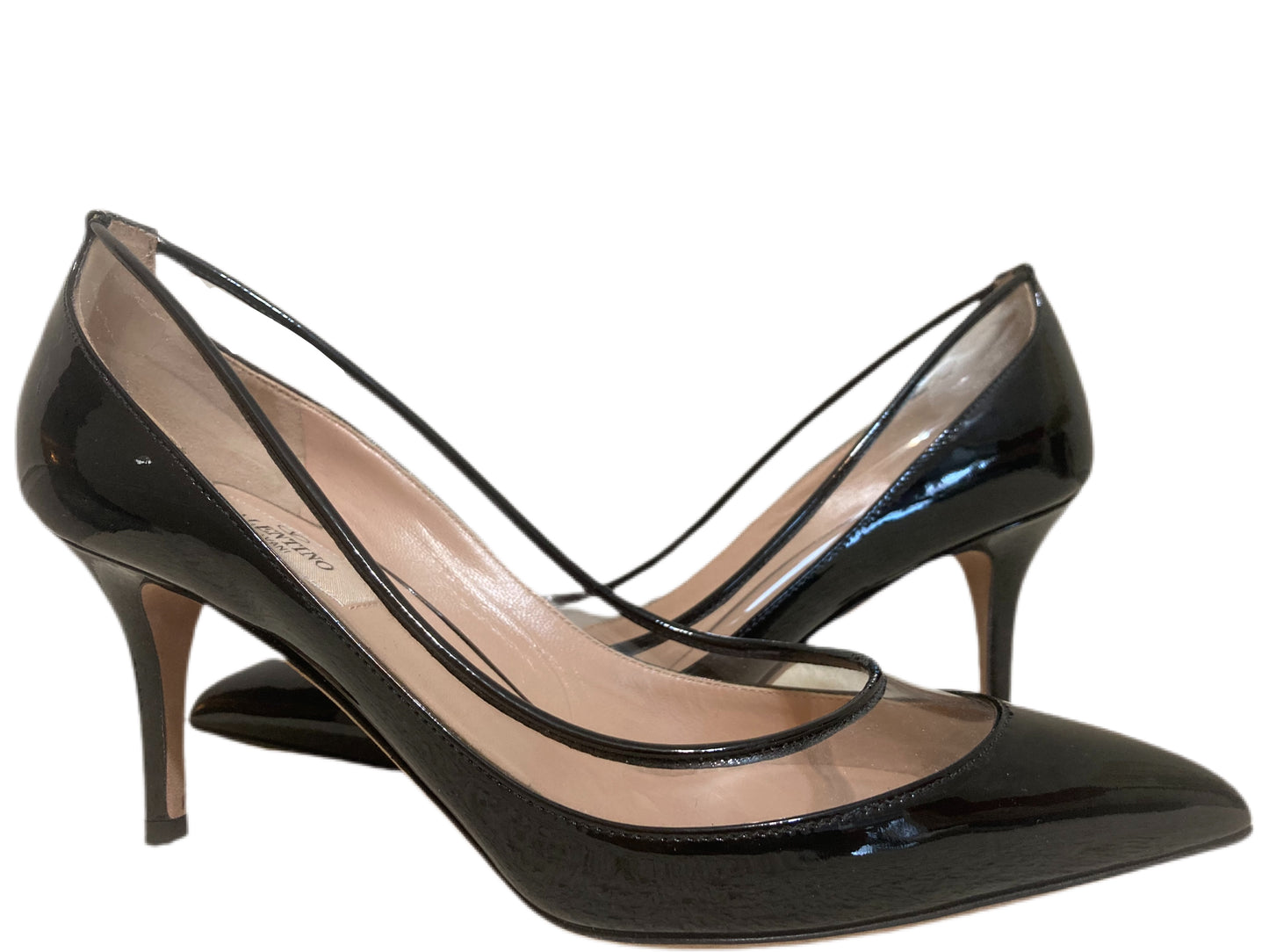 VALENTINO Patent Leather Pointed Toe Pumps Black Size 36.5