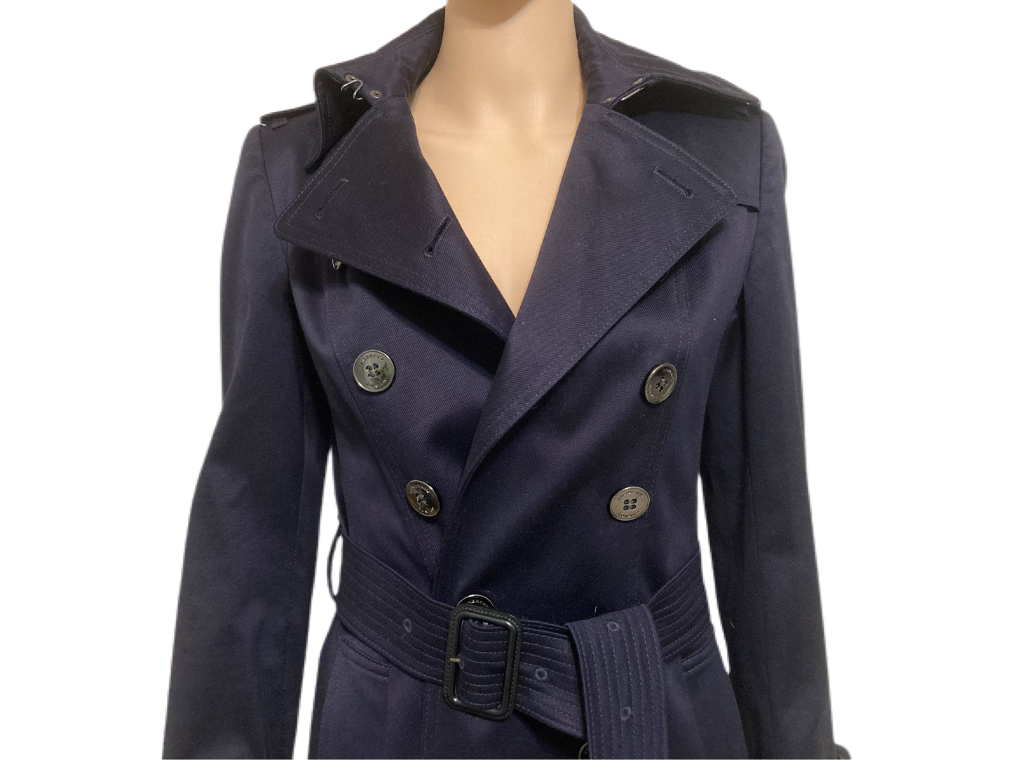 BURBERRY Ruffle Bottom Trench Coat Navy Size 4