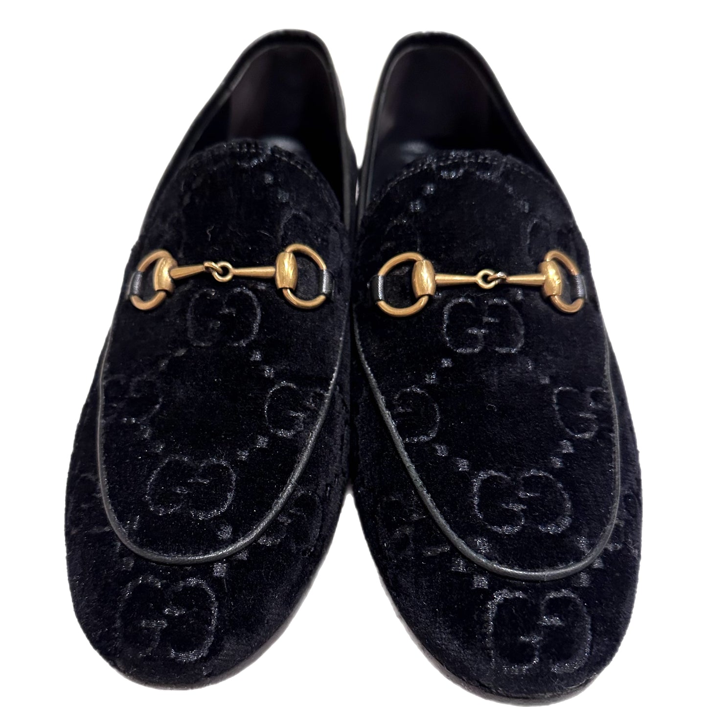 GUCCI Velour Jordaan GG Loafers Black Size 38.5