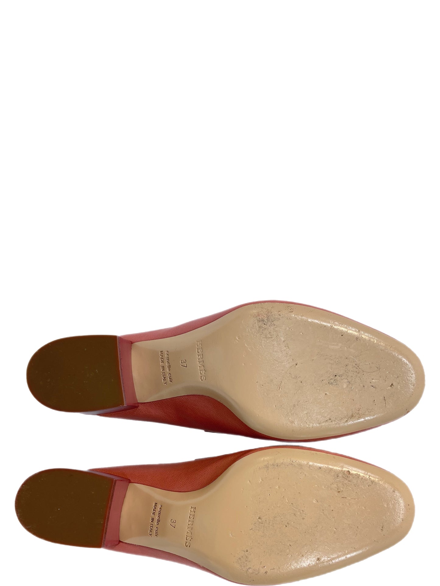 HERMES Leather Logo Paradis Mules Size 37