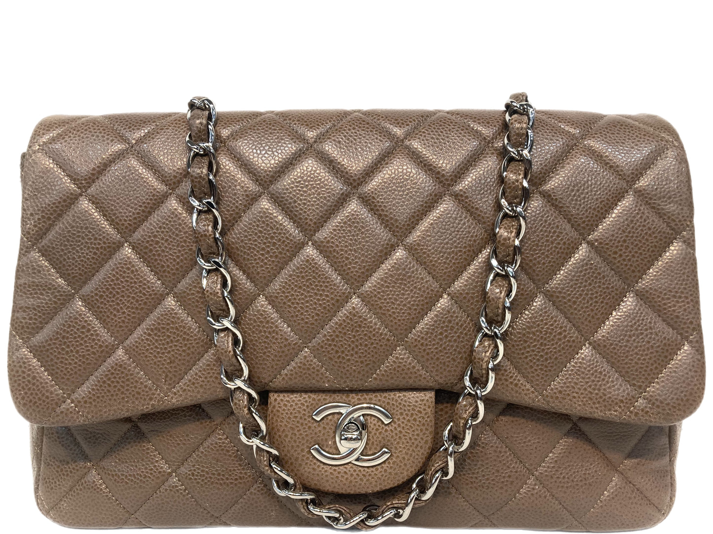 CHANEL Leather Jumbo Single Flap Bag Taupe