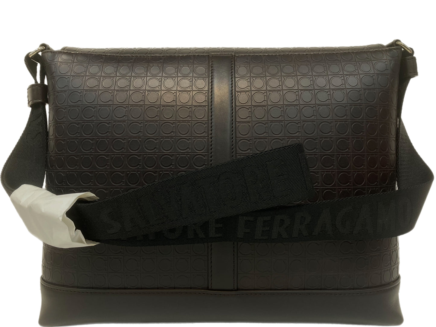 SALVATORE FERRAGAMO Leather Gancini Messenger Bag Brown