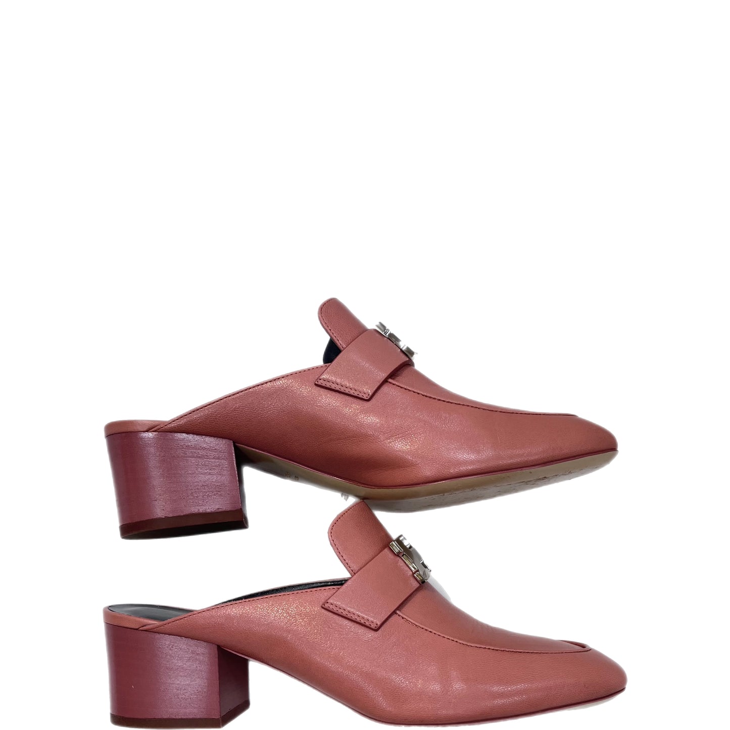 HERMES Leather Logo Paradis Mules Size 37