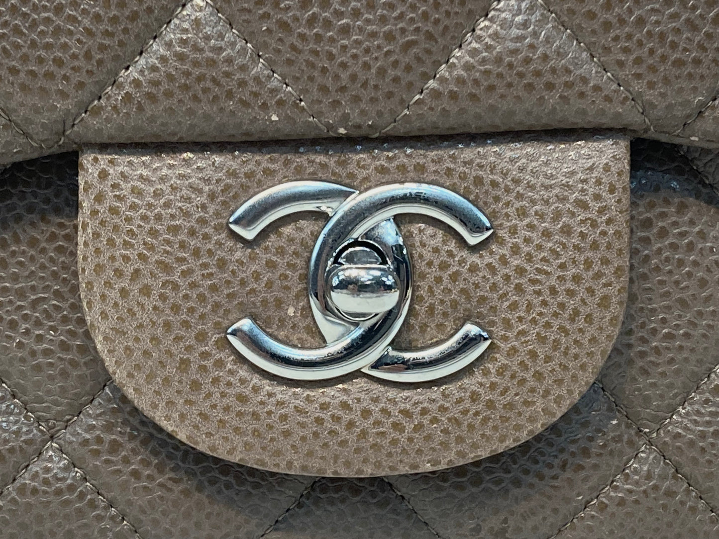 CHANEL Leather Jumbo Single Flap Bag Taupe