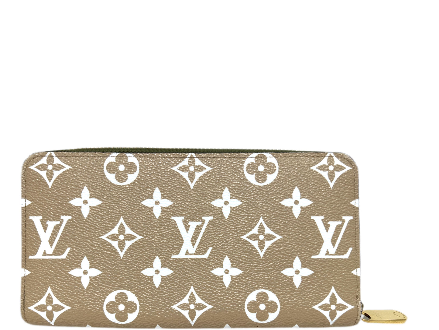LOUIS VUITTON Leather Limited Edition Giant Zip Around Wallet Green / Beige