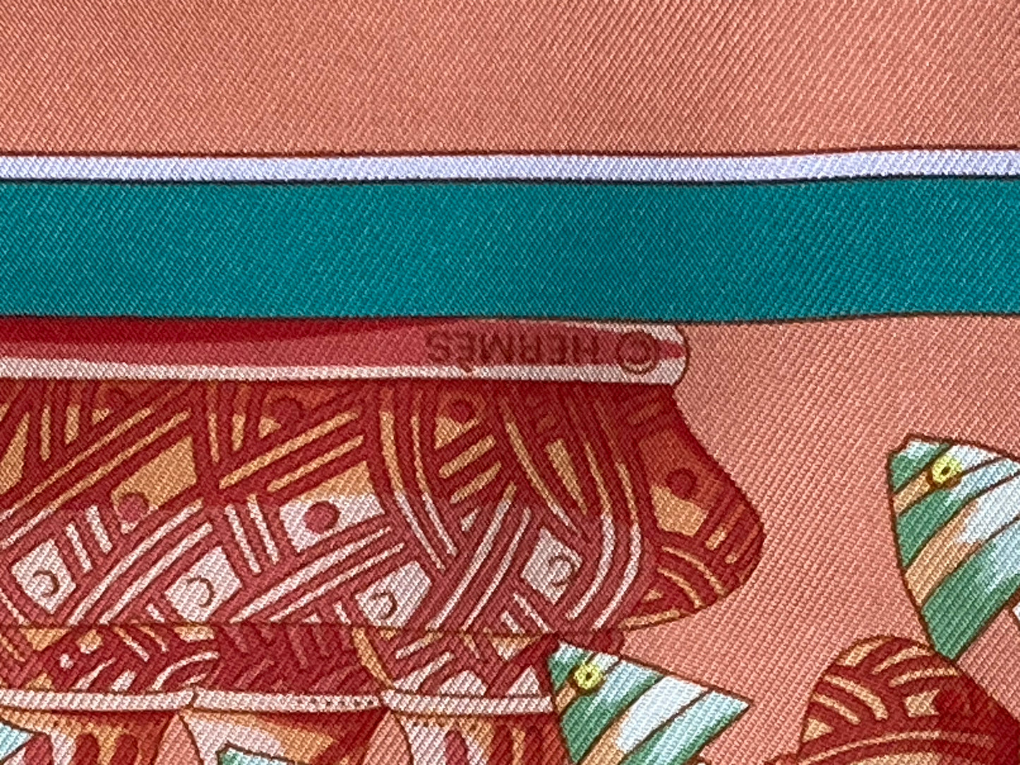 HERMES 100% Silk Rencontre Oceane Scarf Peach