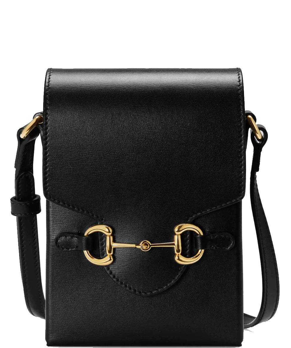 Gucci Black Leather Messenger Bag Cross Body With Horse Shoe 
