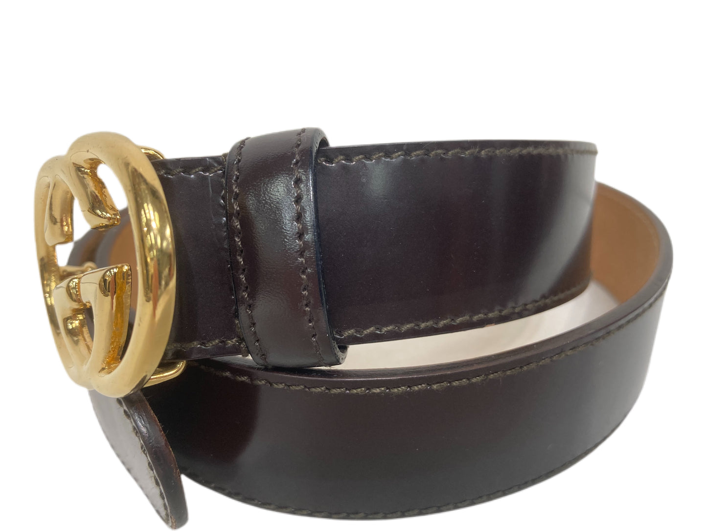 GUCCI Leather Double GG Women’s Belt Brown Size 70-28