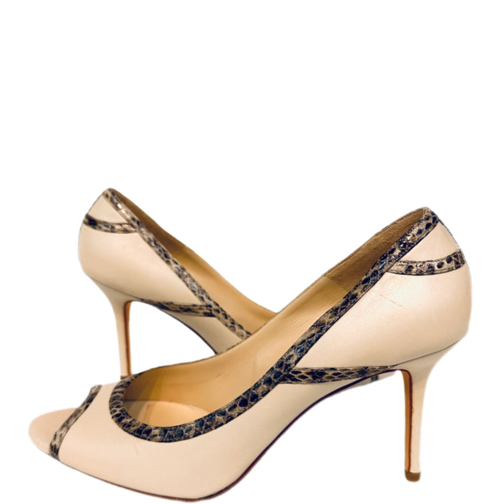 JIMMY CHOO Peep Toe Pumps Off White Size 38.5