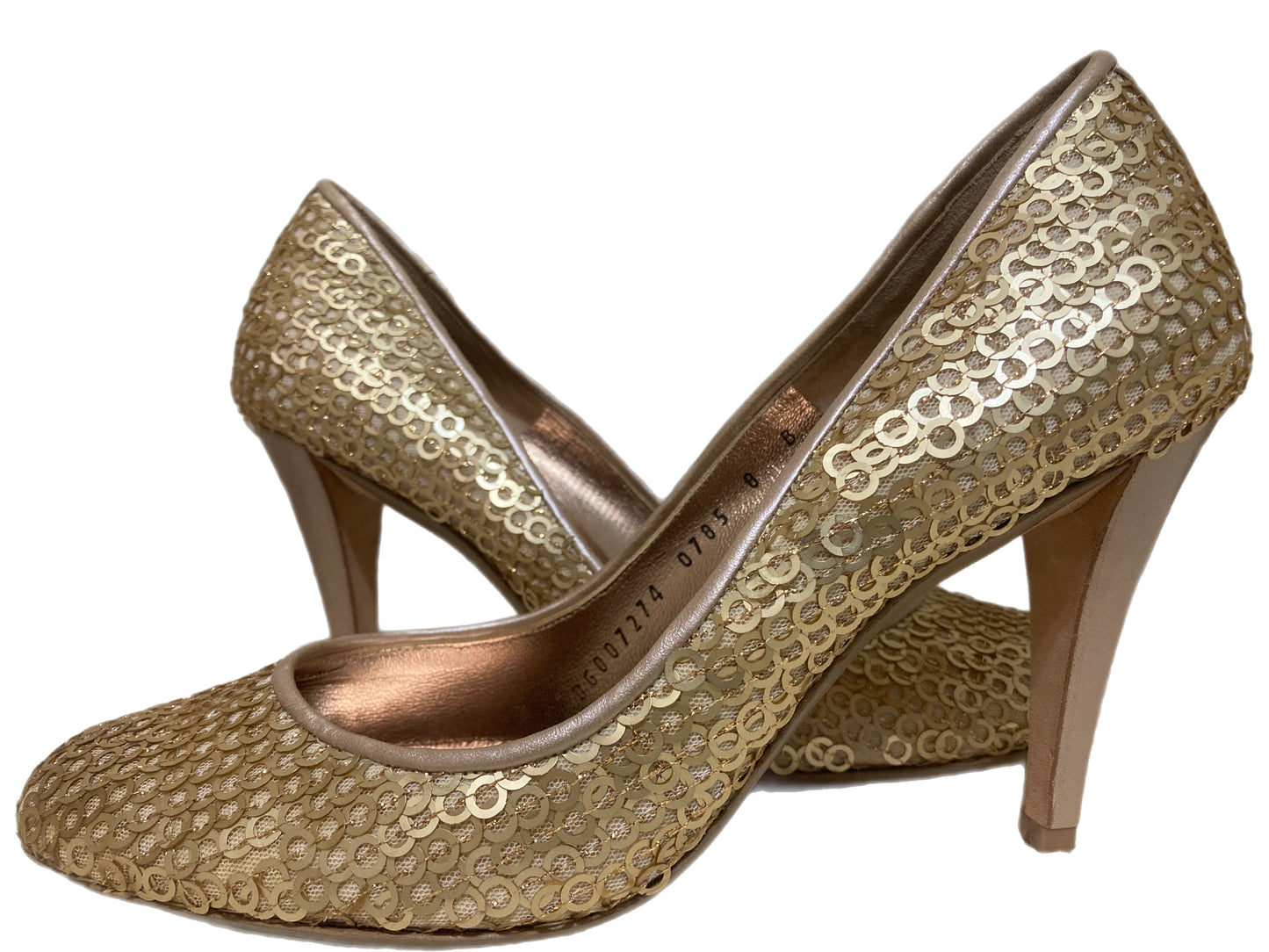 SALVATORE FERRAGAMO Sequin Metallic Pumps Gold Size 8