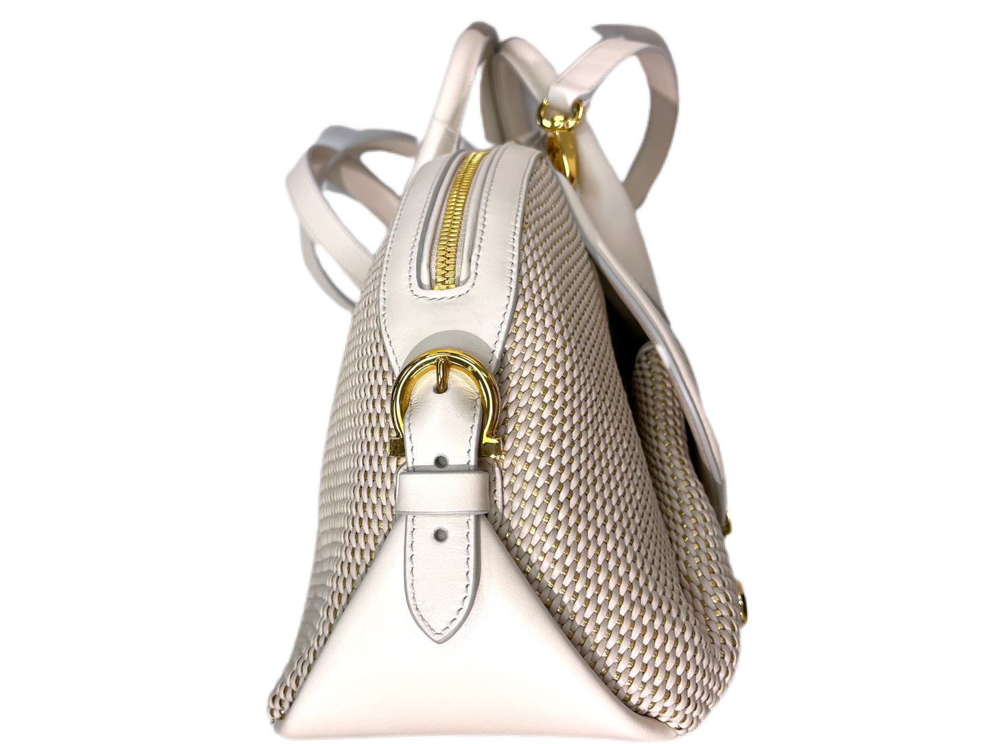 SALVATORE FERRAGAMO Leather Woven Handbag Beige