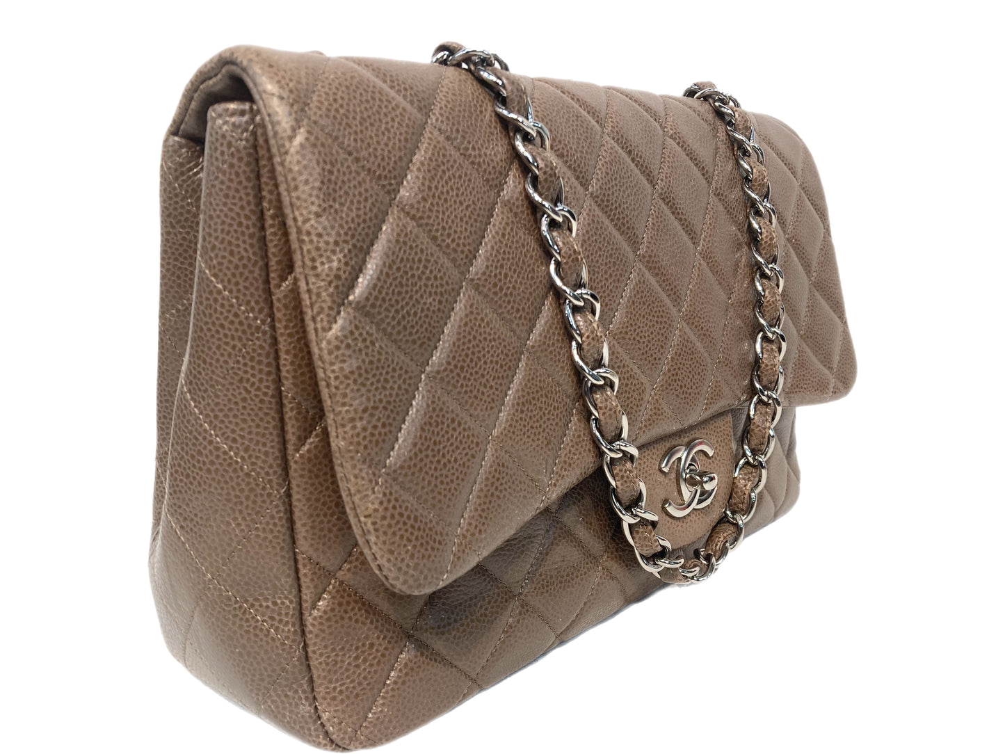 CHANEL Leather Jumbo Single Flap Bag Taupe
