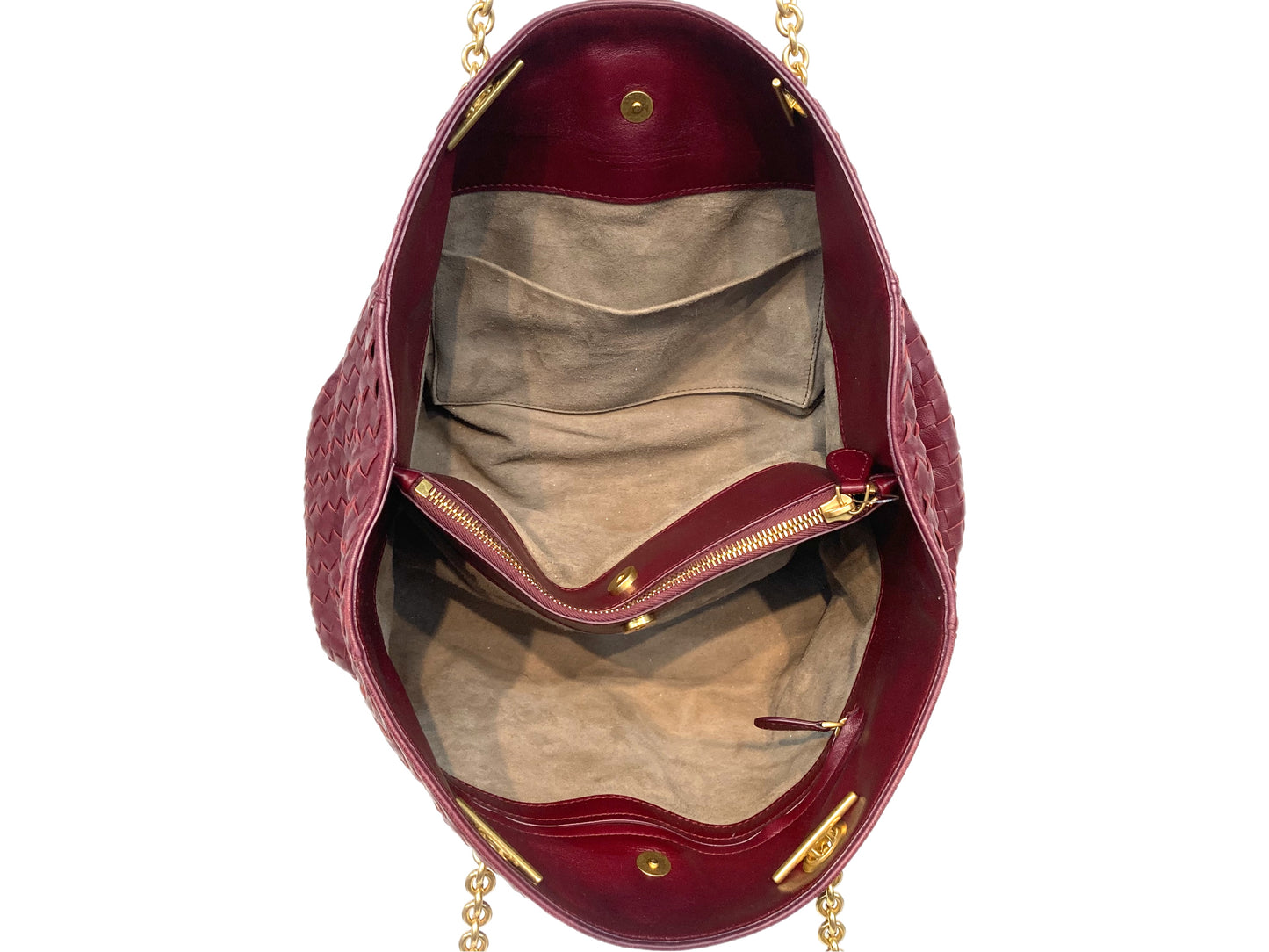 BOTTEGA VENETA Woven Leather Intrecciato Tote Burgundy