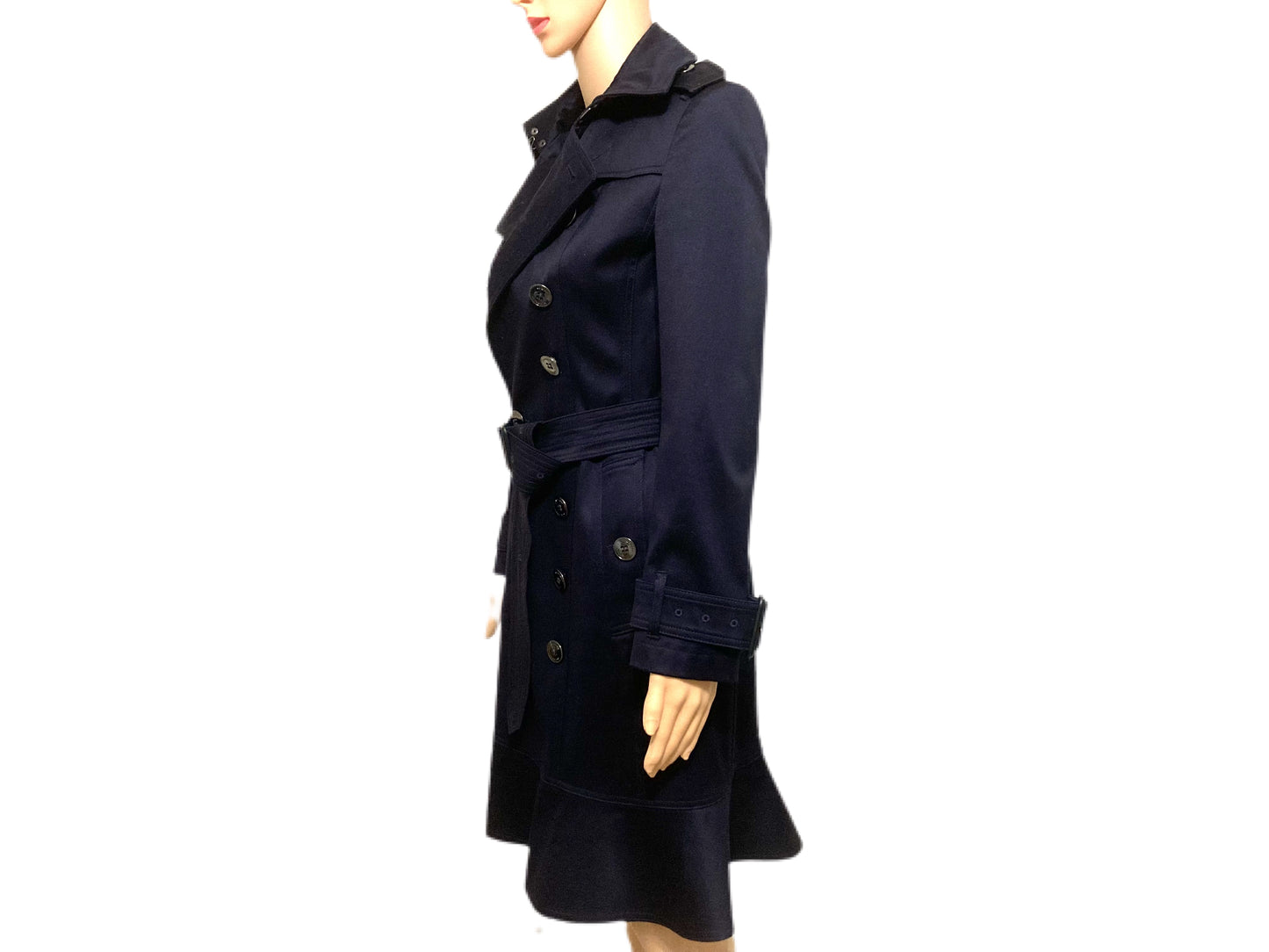 BURBERRY Ruffle Bottom Trench Coat Navy Size 4