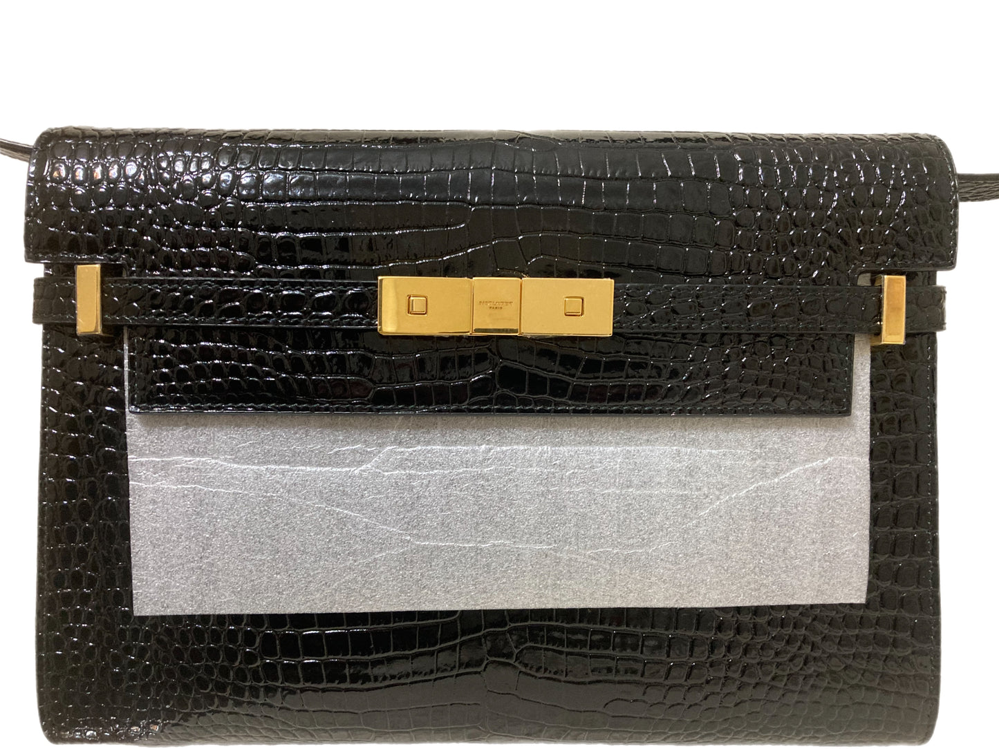 YVES SAINT LAURENT Patent Leather Manhattan Bag Black
