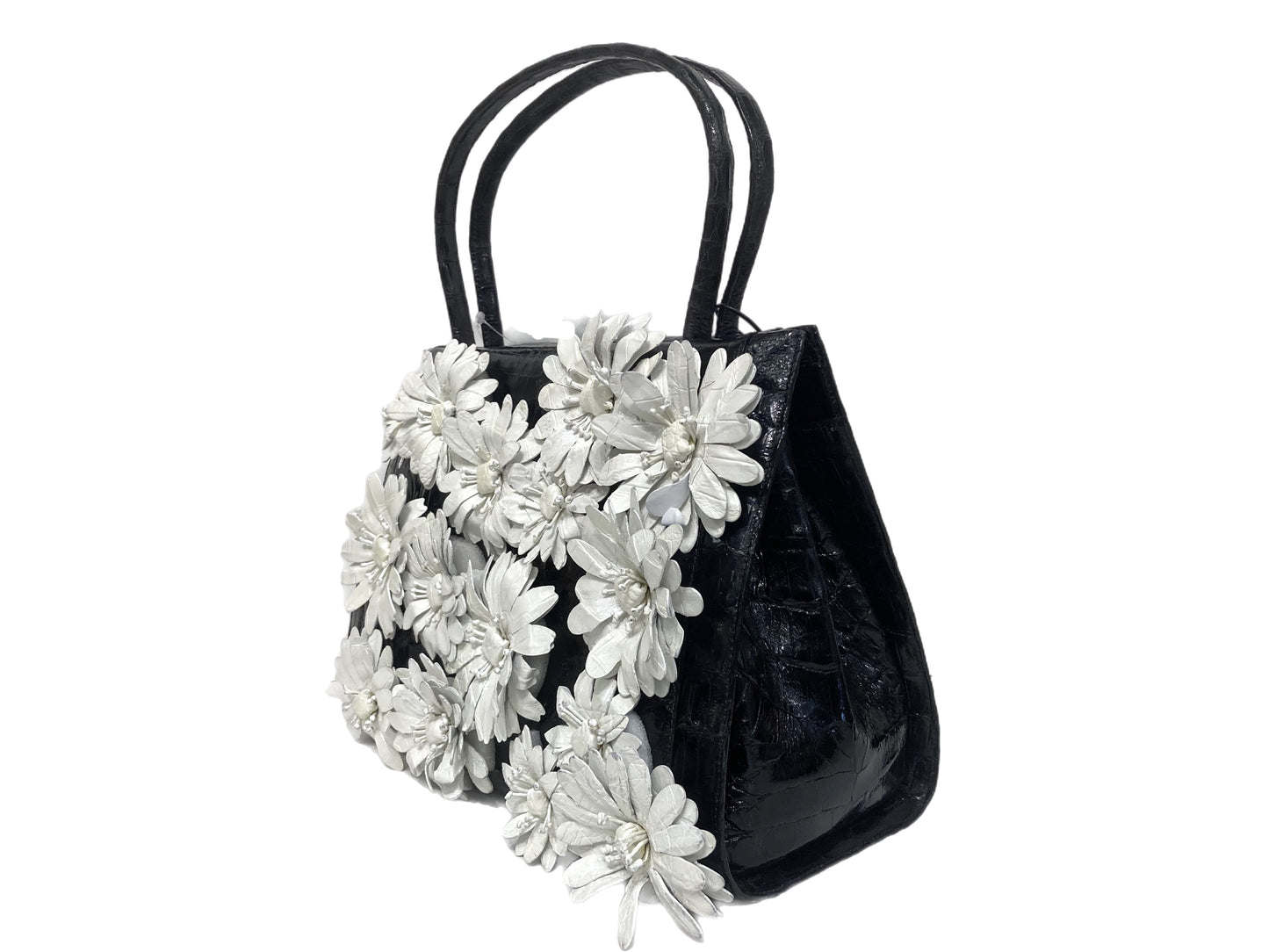 NANCY GONZALEZ Leather Flower Motif Handbag Black