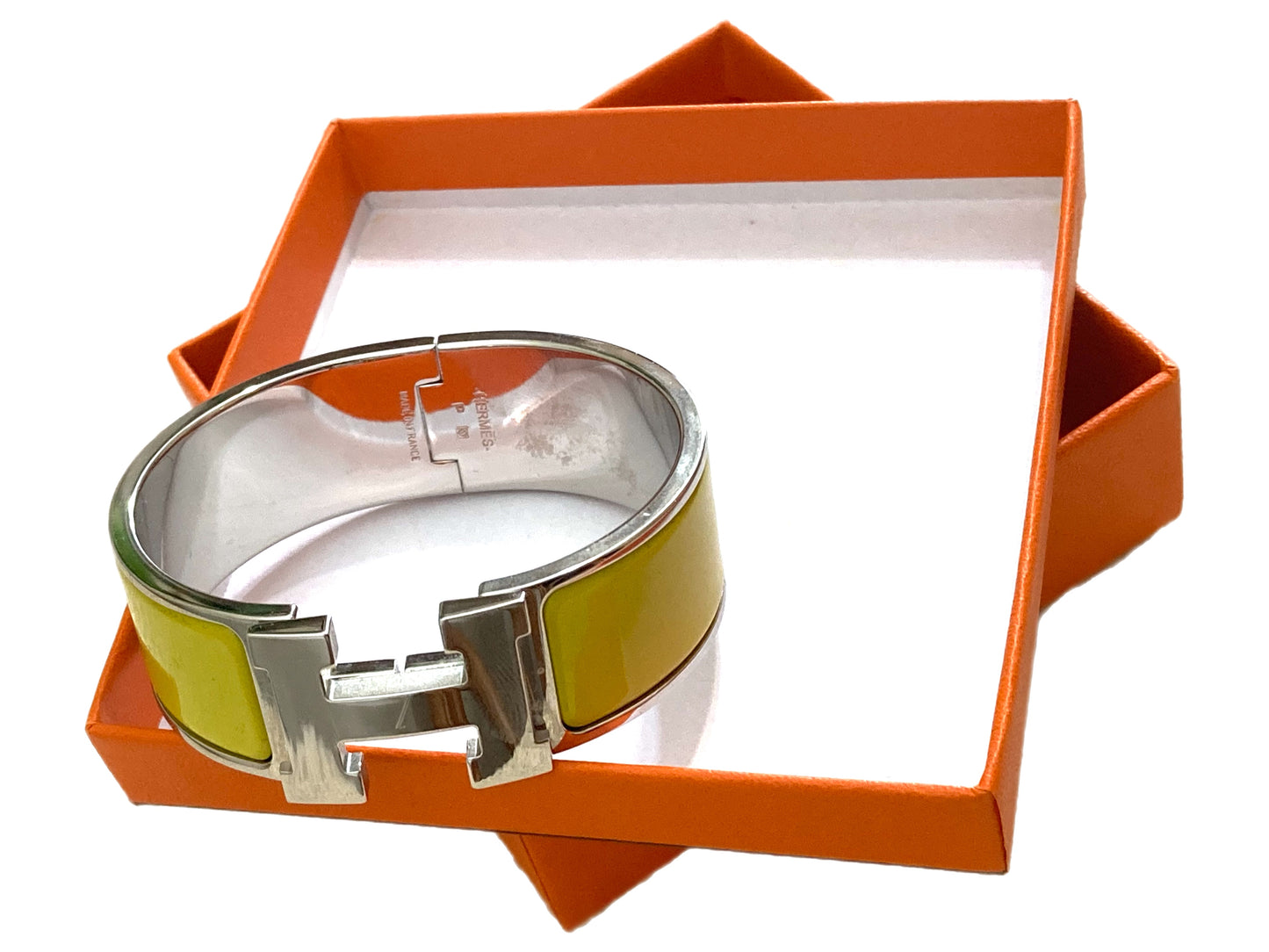 HERMES Silver Clic Clac Bangle Bracelet Silver & Yellow