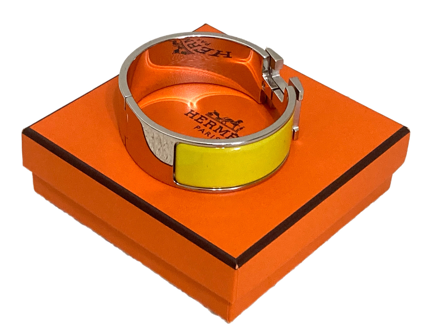 HERMES Silver Clic Clac Bangle Bracelet Silver & Yellow