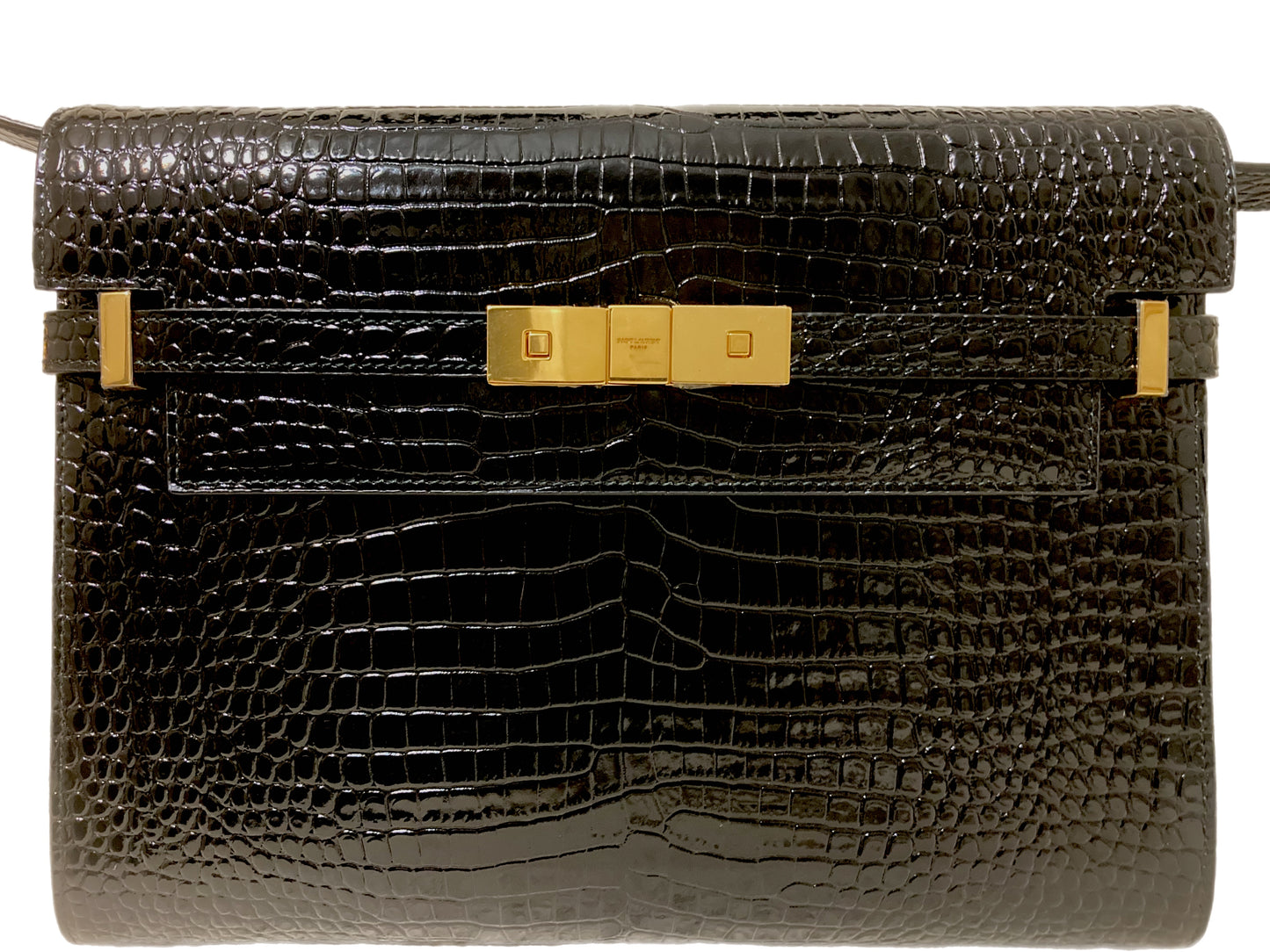 YVES SAINT LAURENT Patent Leather Manhattan Bag Black