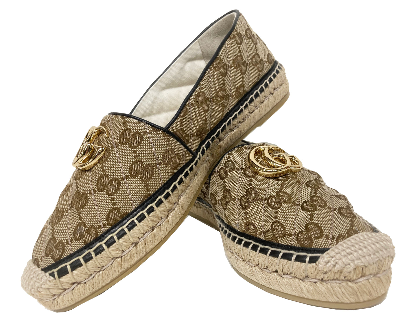 GUCCI Canvas Monogram Espadrilles Tan Size 38
