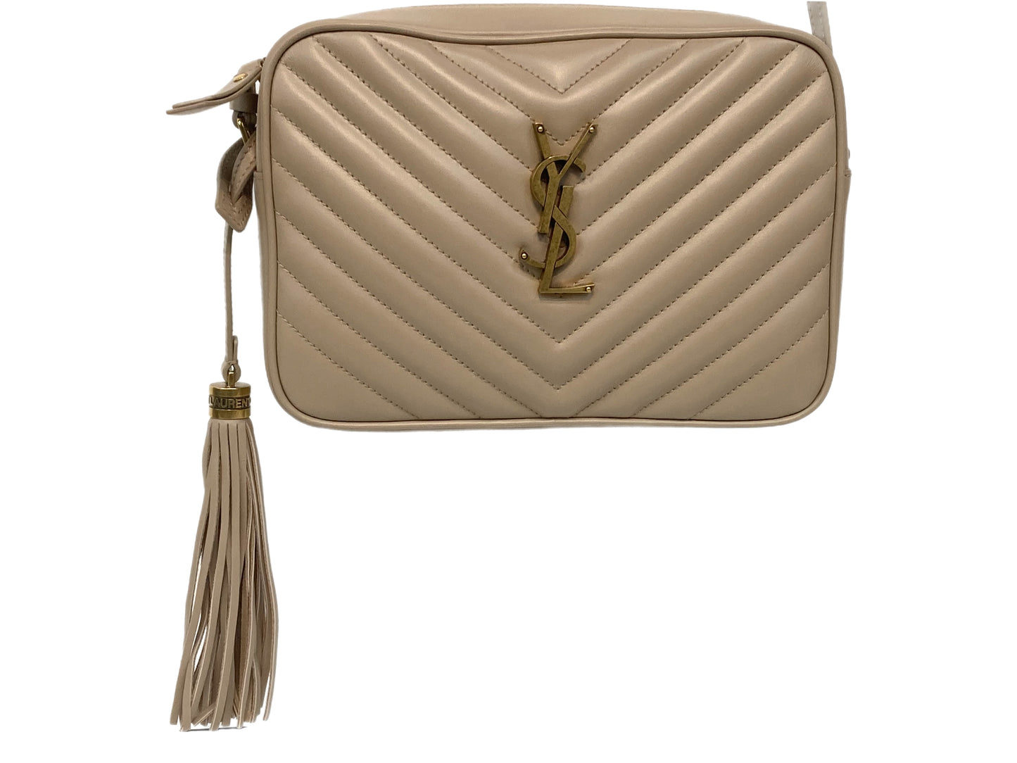 YVES SAINT LAURENT Leather Lou Camera Bag Crossbody Beige