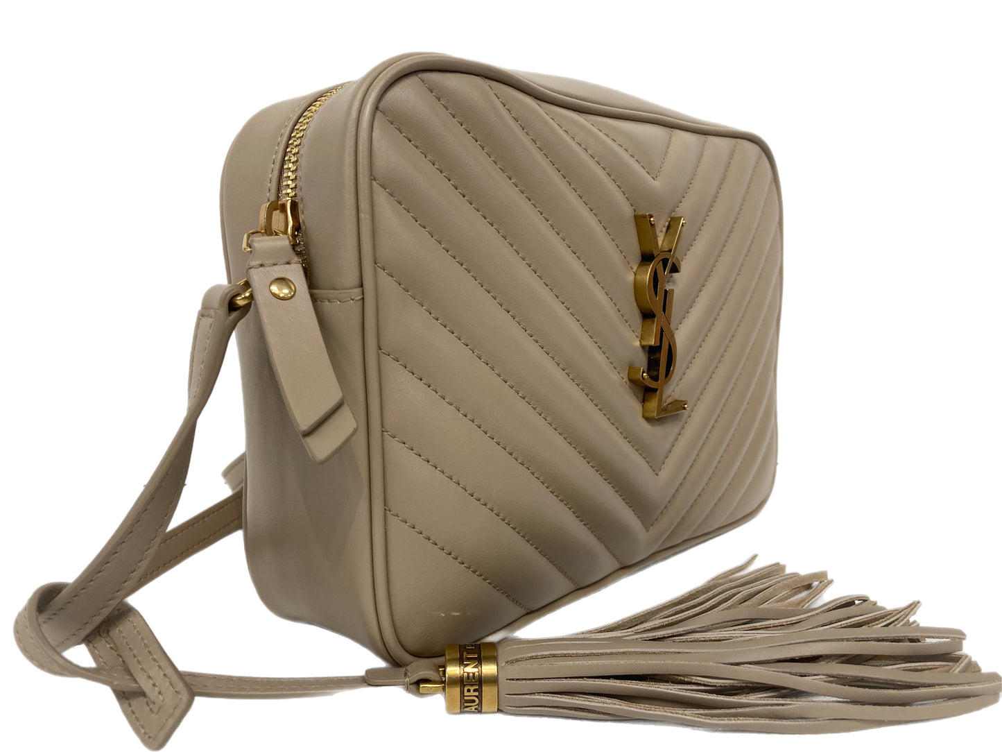 YVES SAINT LAURENT Leather Lou Camera Bag Crossbody Beige