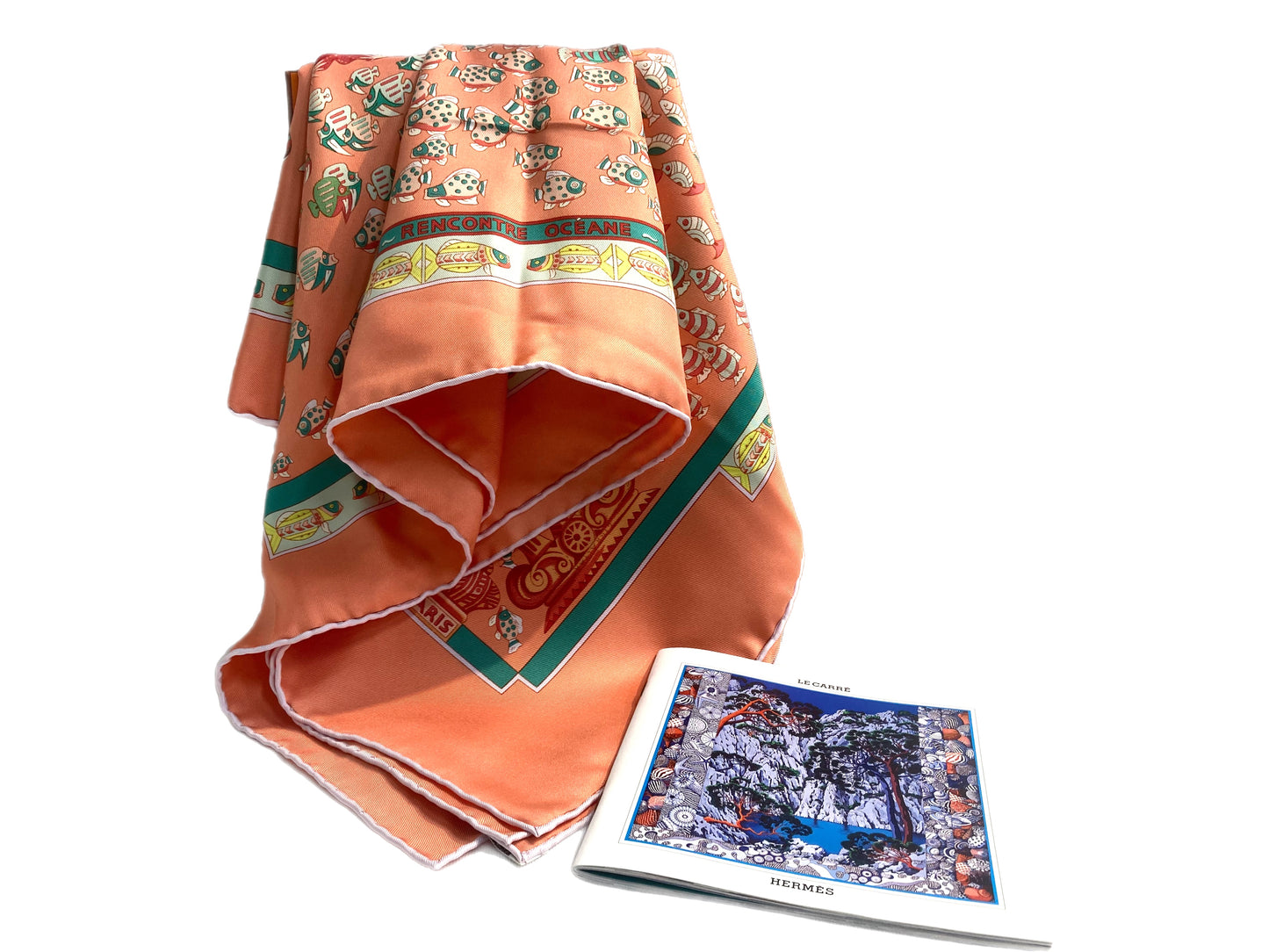 HERMES 100% Silk Rencontre Oceane Scarf Peach