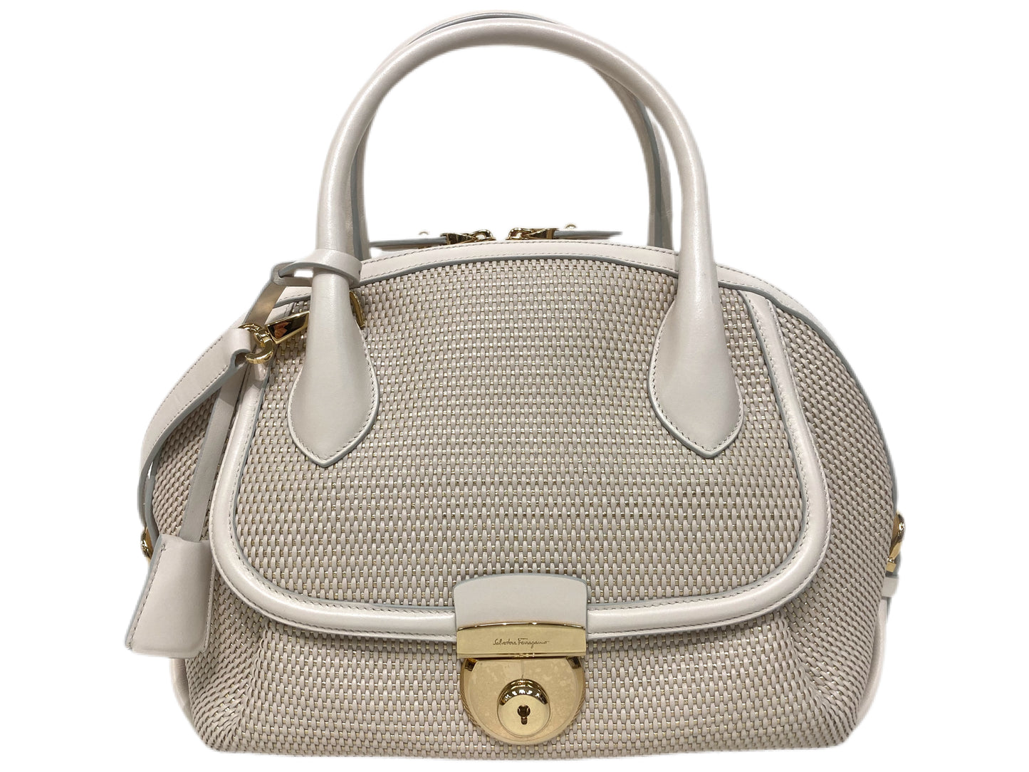 SALVATORE FERRAGAMO Leather Woven Handbag Beige