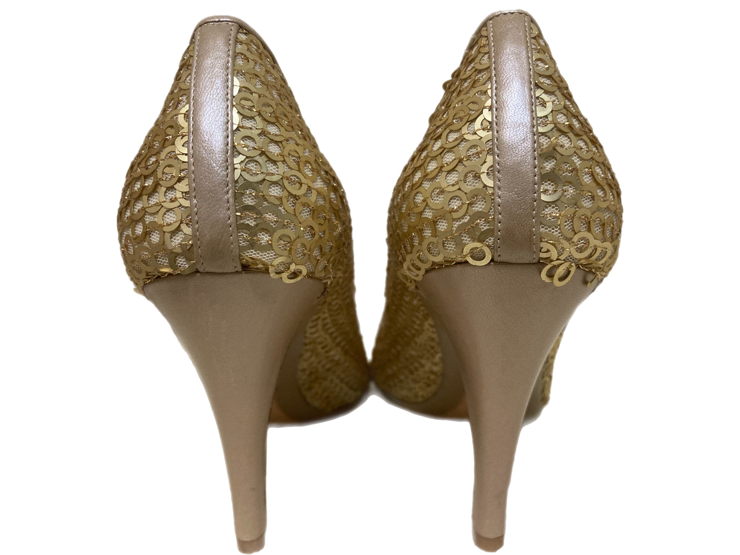 SALVATORE FERRAGAMO Sequin Metallic Pumps Gold Size 8