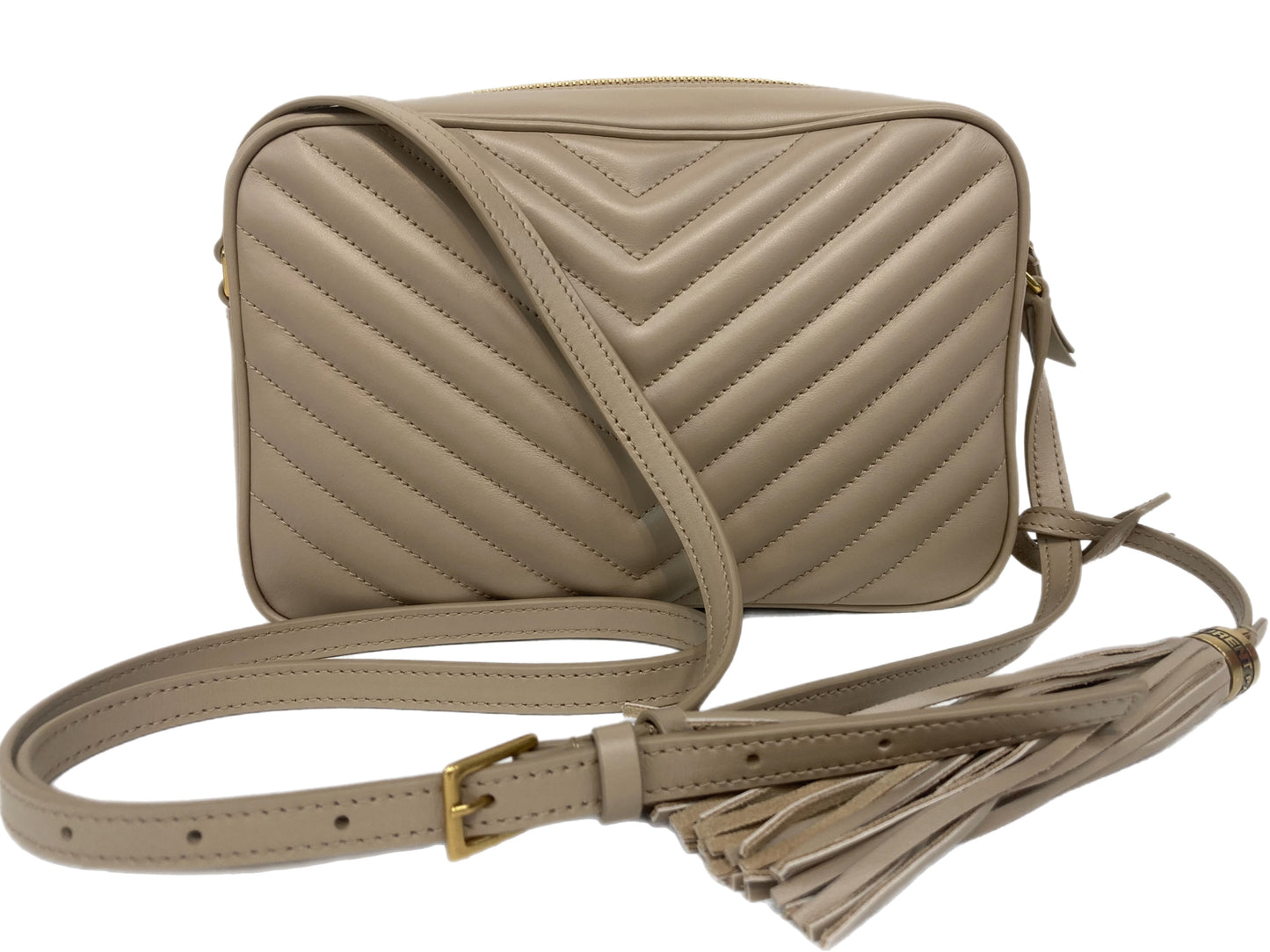 YVES SAINT LAURENT Leather Lou Camera Bag Crossbody Beige