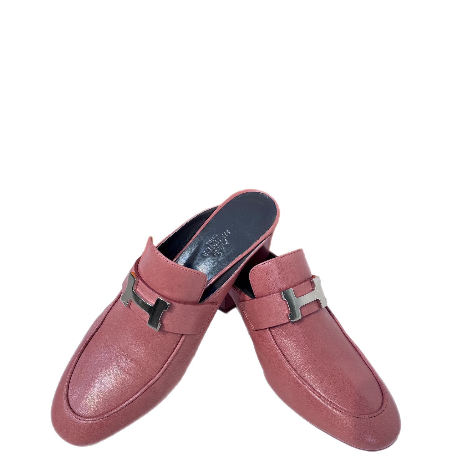 HERMES Leather Logo Paradis Mules Size 37
