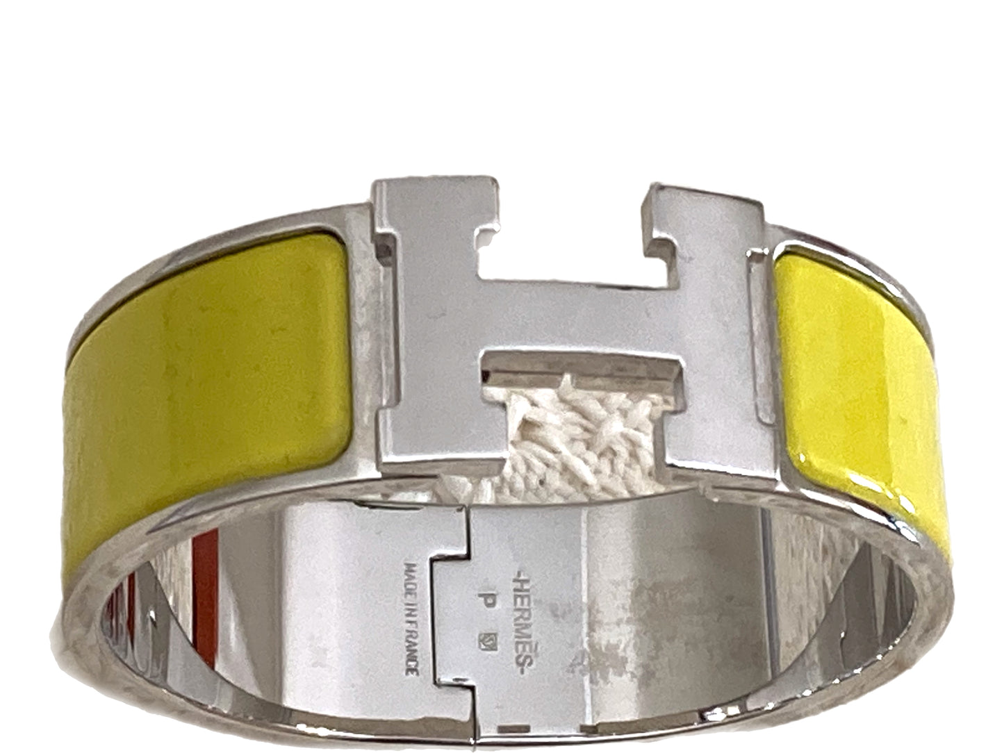 HERMES Silver Clic Clac Bangle Bracelet Silver & Yellow