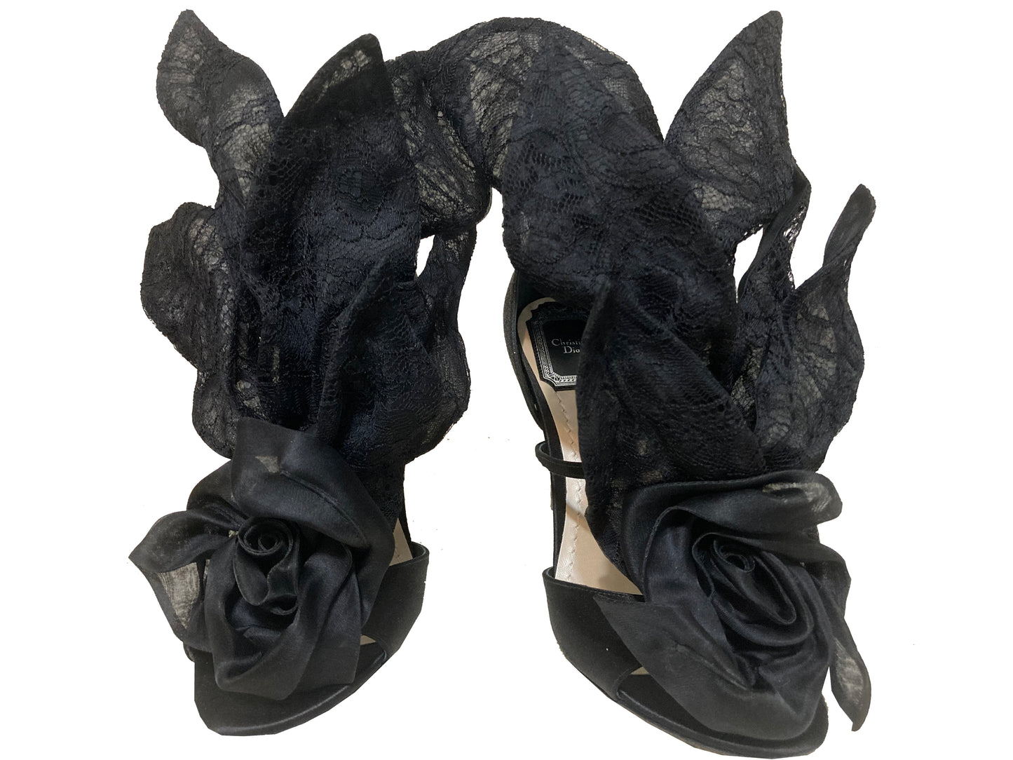 CHRISTIAN DIOR Satin Floral Glitter Sandals Black Size 37