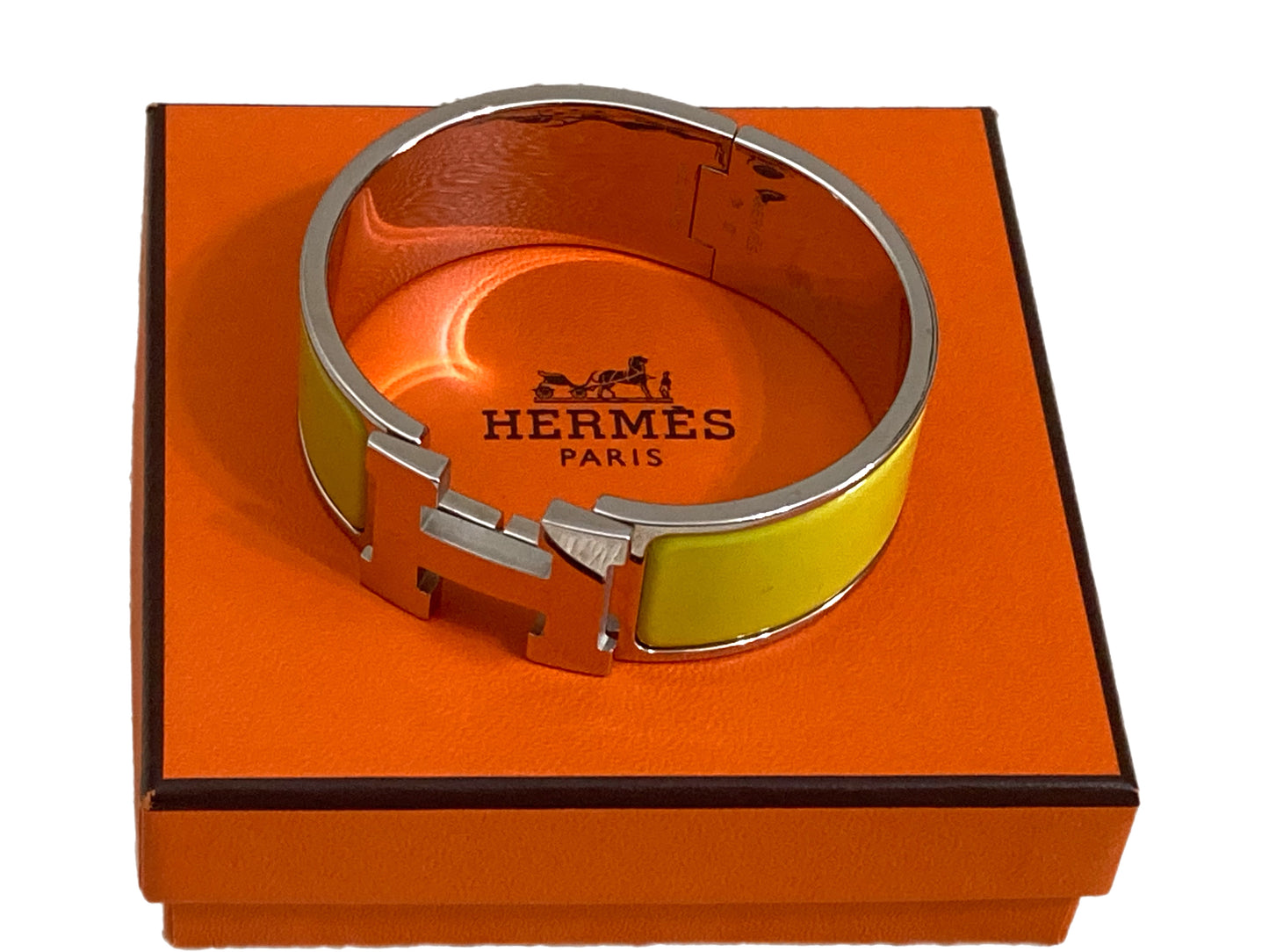 HERMES Silver Clic Clac Bangle Bracelet Silver & Yellow