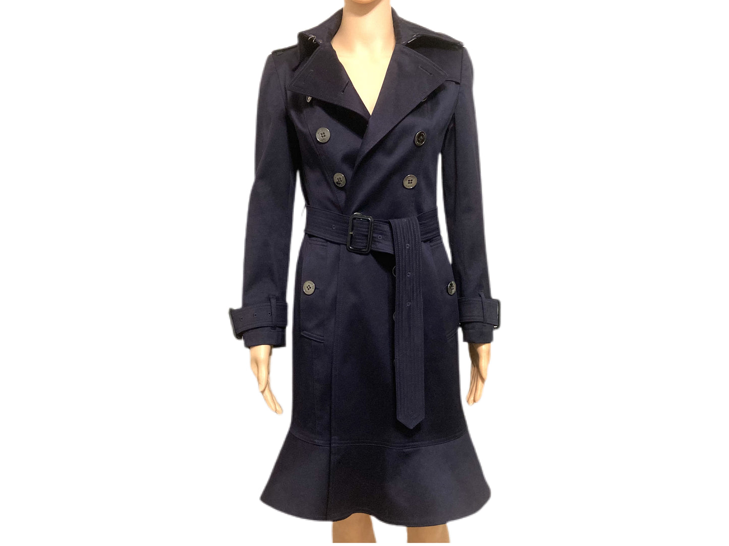 BURBERRY Ruffle Bottom Trench Coat Navy Size 4