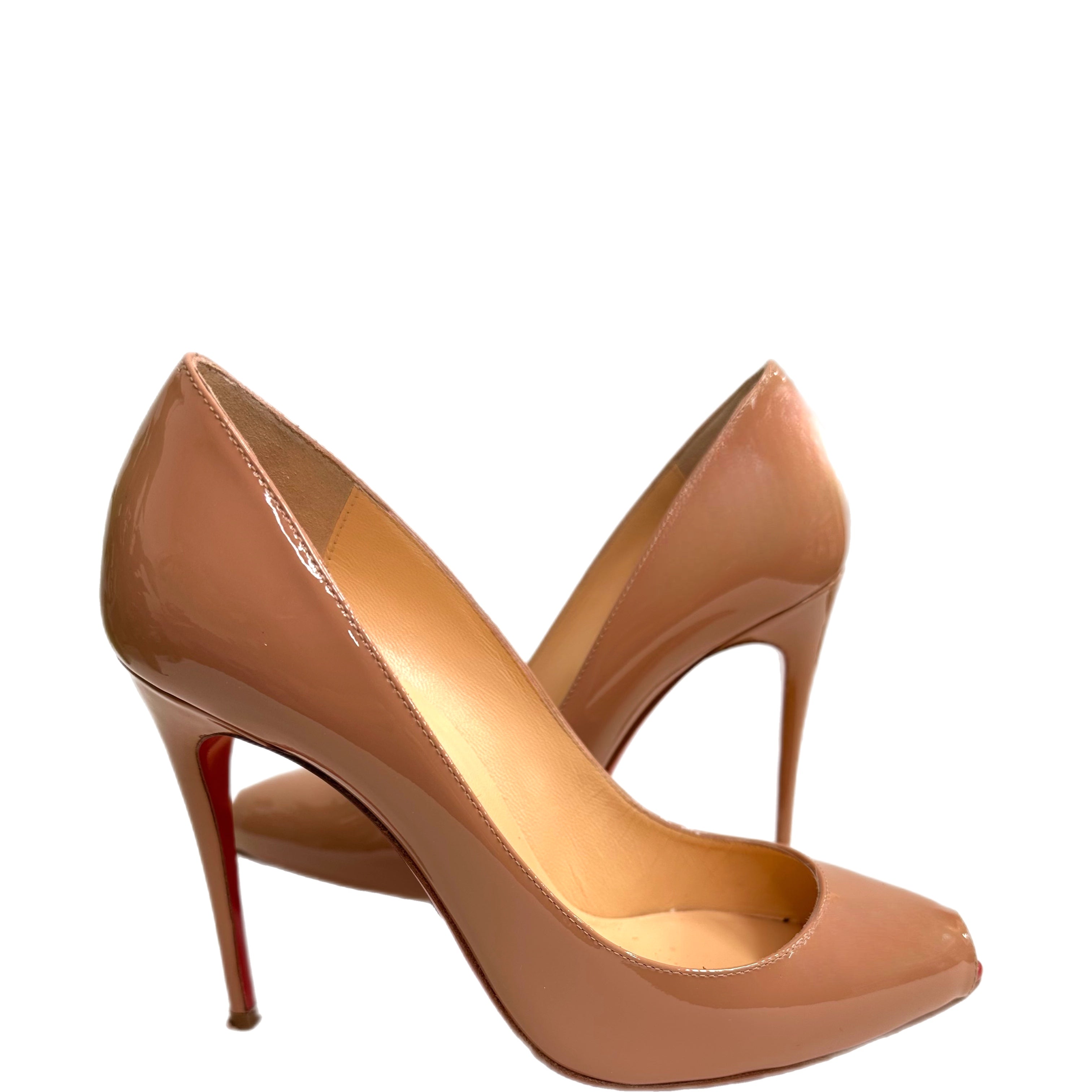 Christian Louboutin Pumppie Patent Leather Pumps 85 - Nude - 36.5
