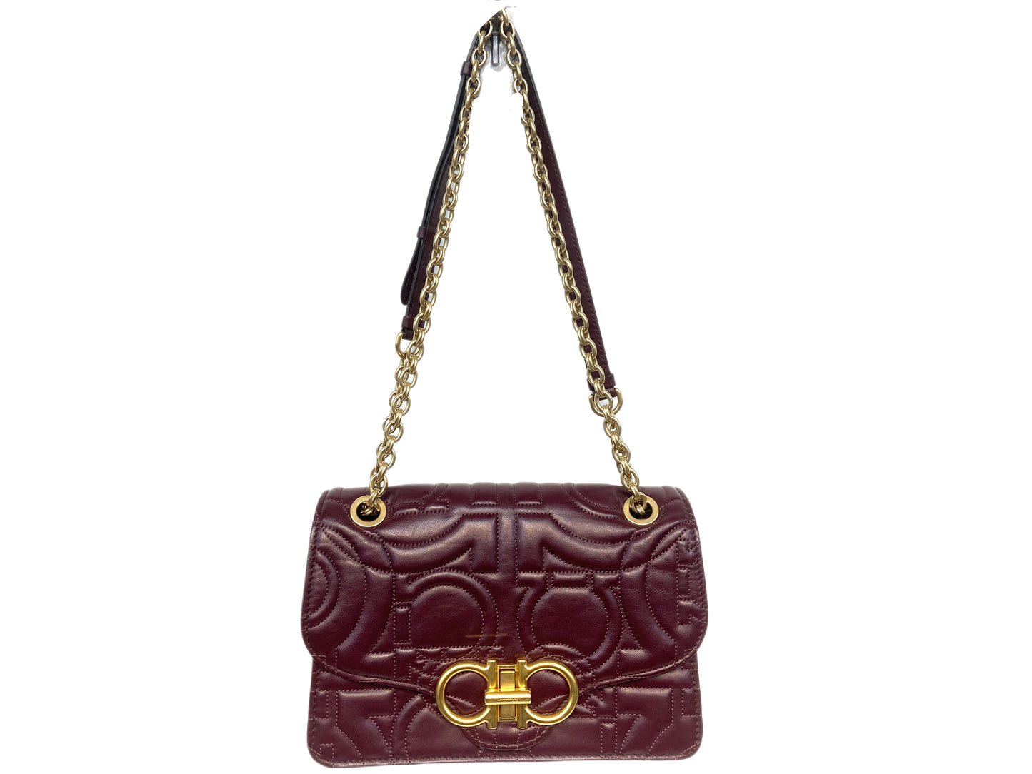 SALVATORE FERRAGAMO Leather Gancini Shoulder Bag Burgundy