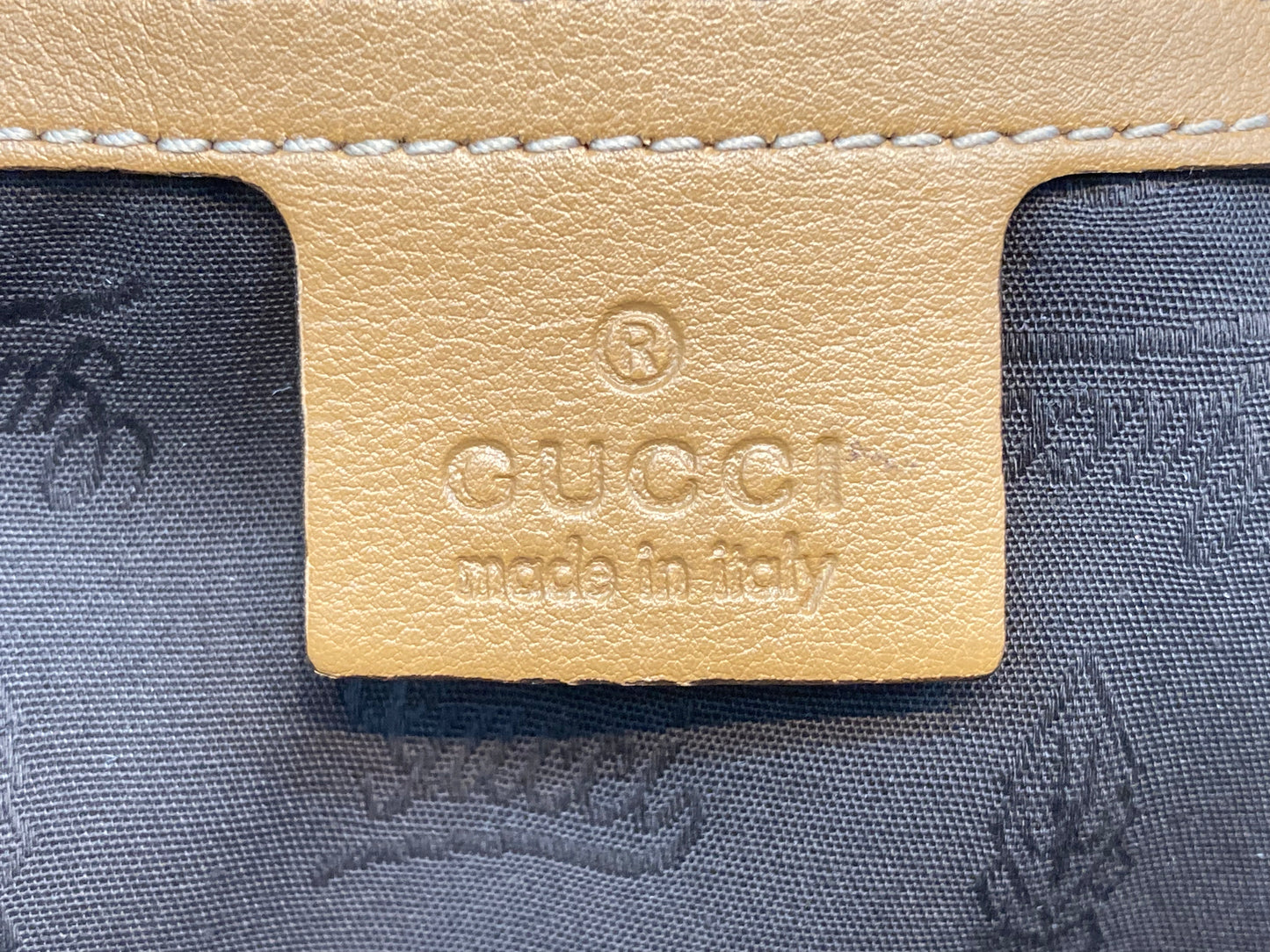 GUCCI Leather GG Monogram Tote Camel