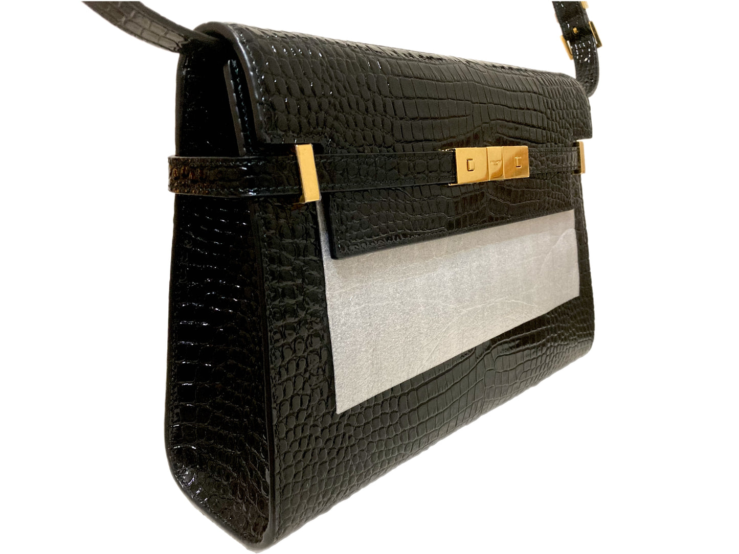 YVES SAINT LAURENT Patent Leather Manhattan Bag Black