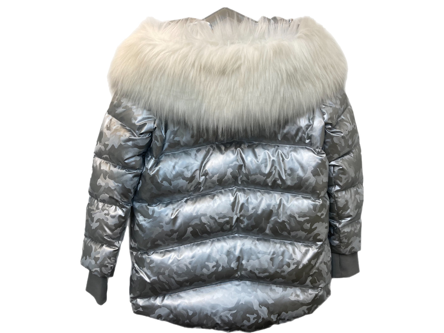 JOCELYN Camo Print Puffer Coat Size Small Silver
