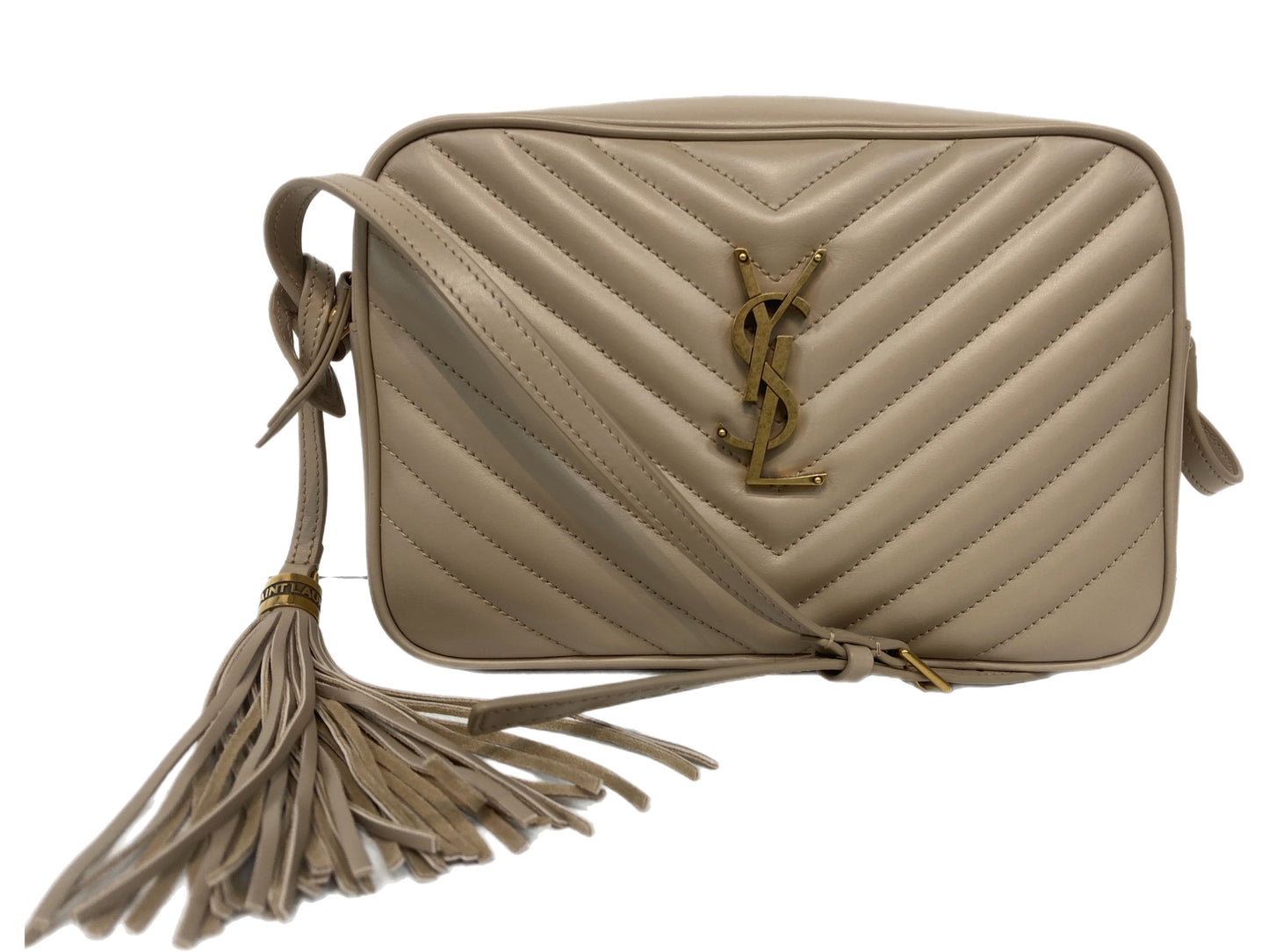 YVES SAINT LAURENT Leather Lou Camera Bag Crossbody Beige