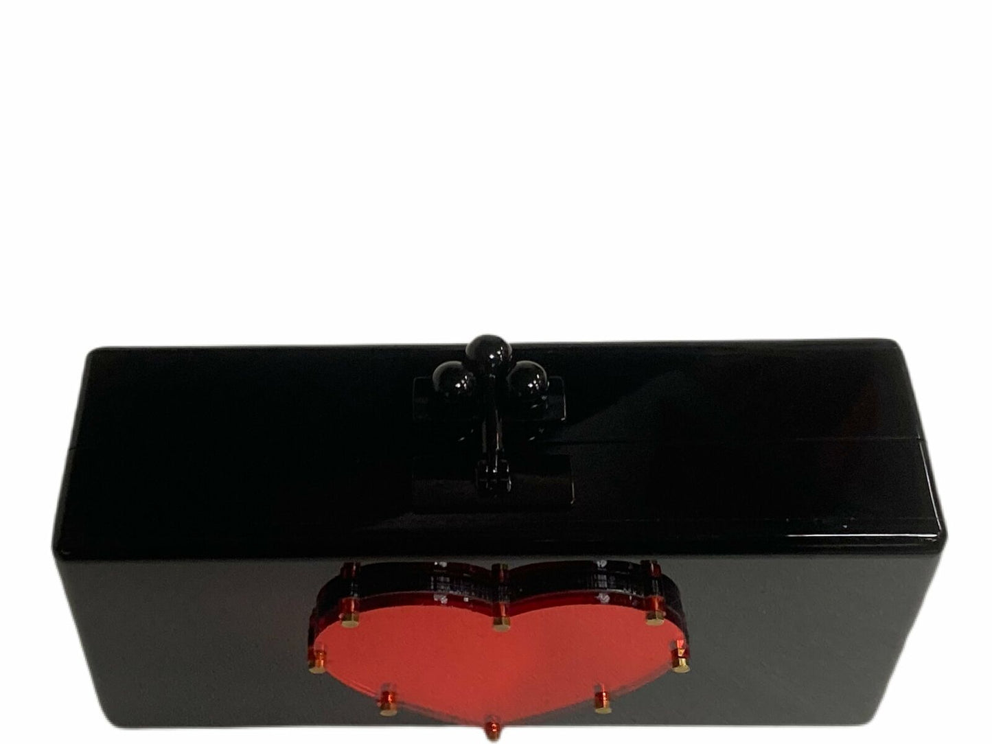 EDIE PARKER Acrylic Heart Box Clutch Black