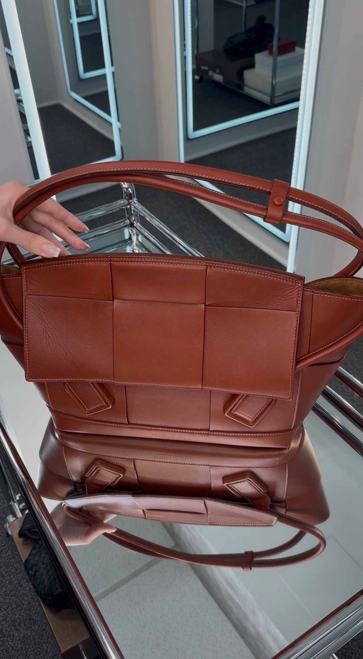 BOTTEGA VENETA "Arco" Leather Satchel Cognac