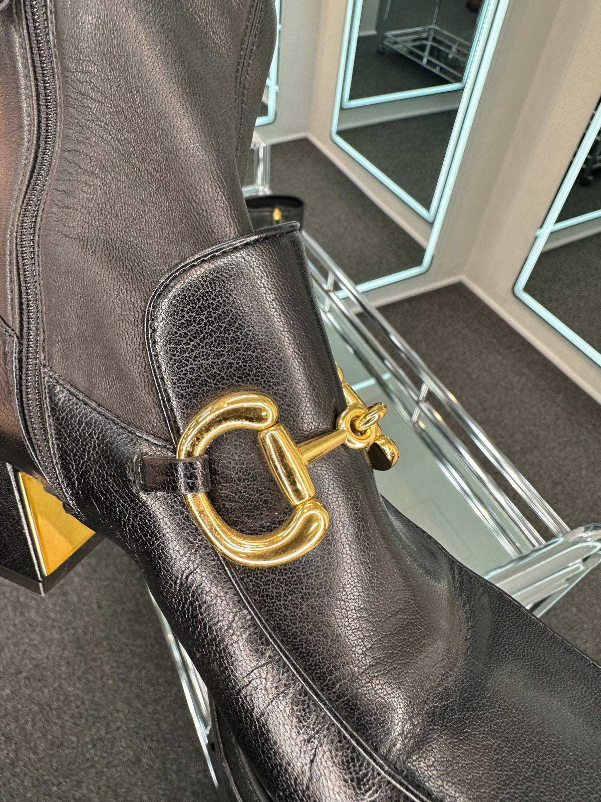 Gucci Black Leather Ankle Boots with Gold Hardware & Zipper Gucci Black Jeweled Belted Ankle Boots - Ann main image 4