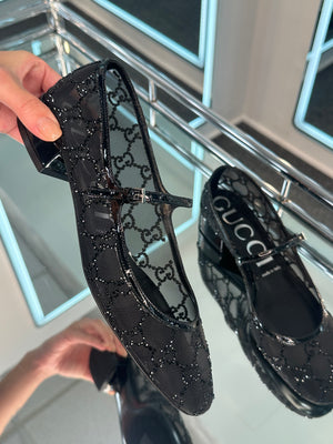 Gucci crystal Mary Jane Flats