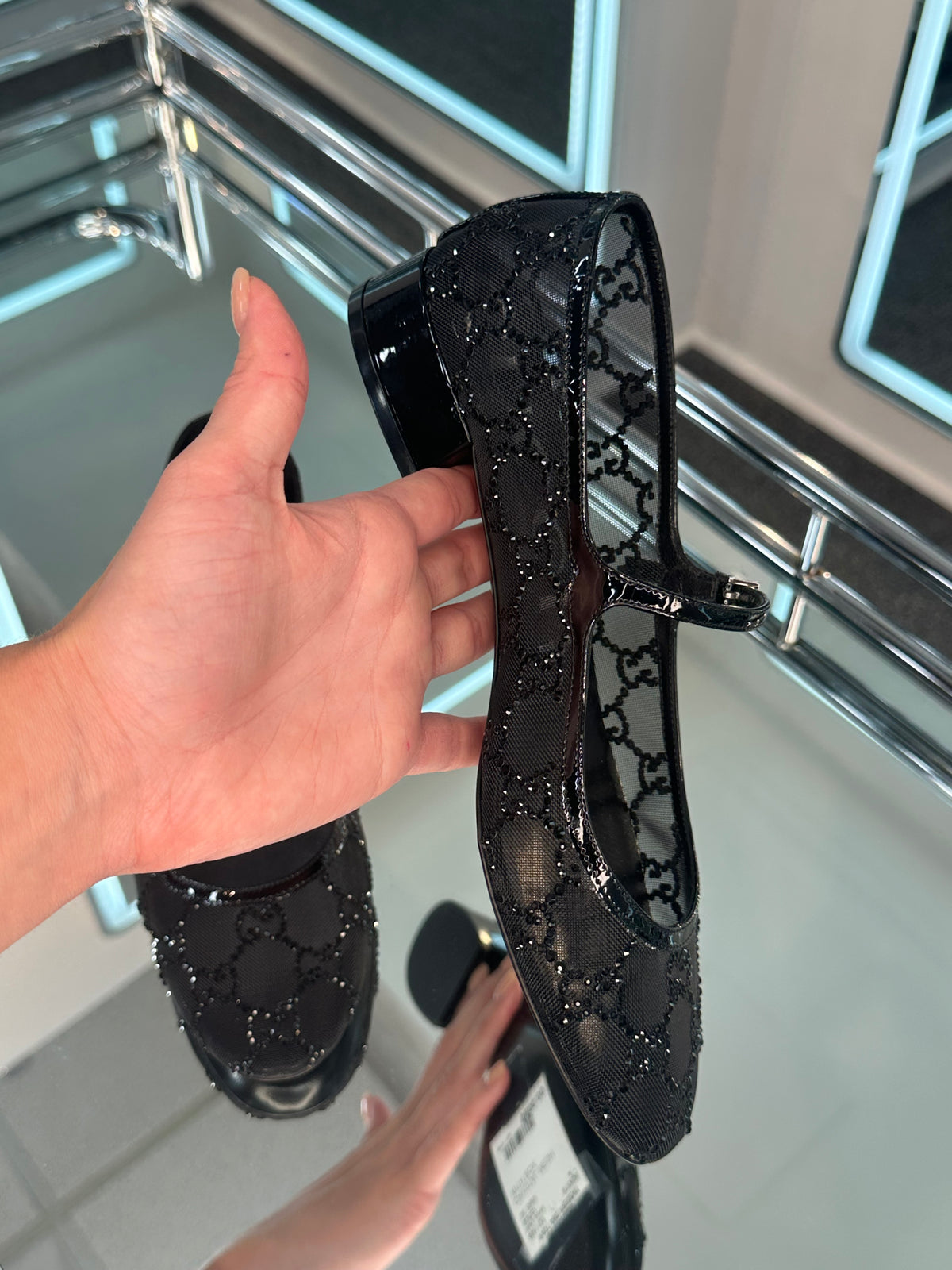 Gucci crystal Mary Jane Flats