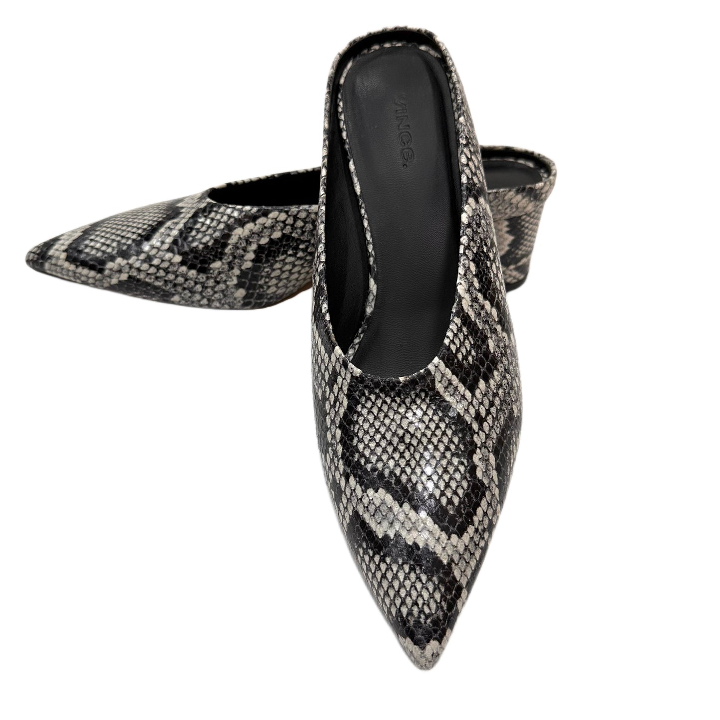VINCE Snakeskin Embossed Leather Mules Size 8