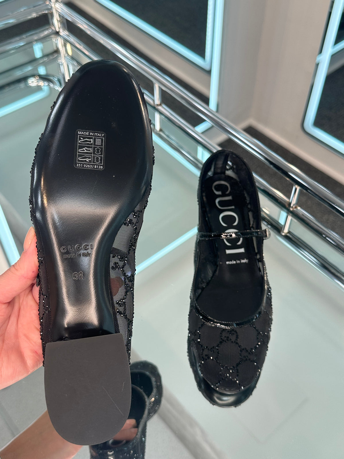 Gucci crystal Mary Jane Flats