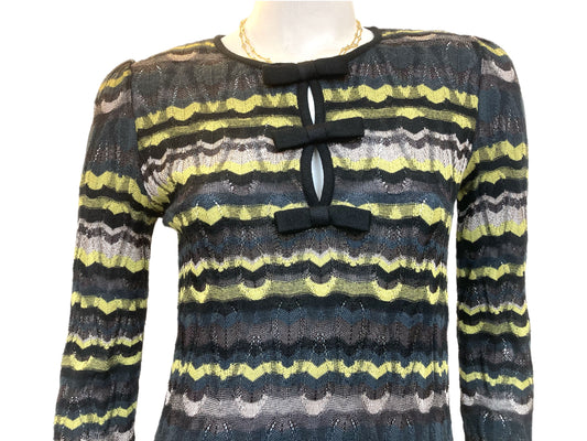 MISSONI Long Sleeve Knit Dress Multi-Color Size 6